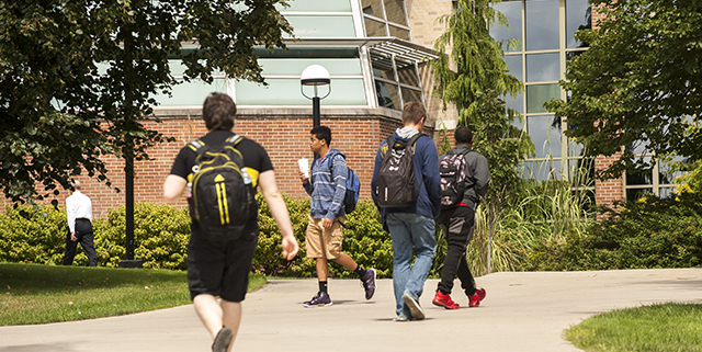 Students walking the Youngstown State University campus.